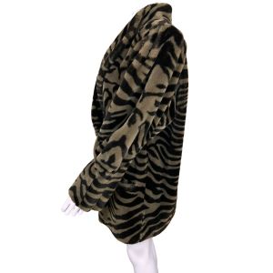 1980s Vintage Faux Fur Jacket Coat Tiger Stripe by Sterling Stall Winnipeg Ladies Size 10 - Fashionconservatory.com