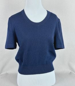 Navy Blue St John Basics Short Sleeve Pullover, Sz S