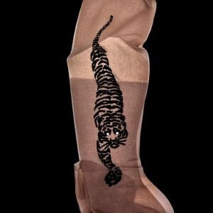 80s Flocked Tiger Pantyhose Taupe Medium NOS - Fashionconservatory.com