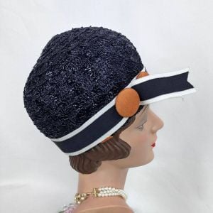 Vintage Deadstock 1930s Navy Straw Cloche Hat with Tags - Fashionconservatory.com