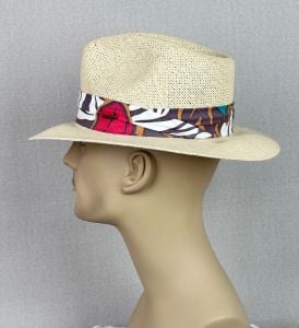 Vintage Natural Straw Wide Brim Stetson Fedora, Sz 6 3/4, Made in USA - Fashionconservatory.com