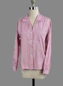 Vintage Red and White Stripe Long Sleeve, Button Front Blouse by Ship N Shore, Sz 40