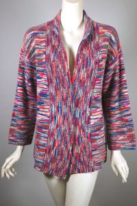 1970s Space-dyed Red Blue Cardigan by Jantzen | S-M