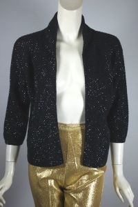 Black wool beaded sequins 1950s cardigan sweater