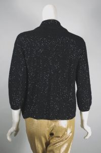 Black wool beaded sequins 1950s cardigan sweater - Fashionconservatory.com