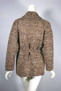 Marled brown tan wool hand knit 70s belted cardigan sweater - Fashionconservatory.com