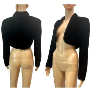 80s 90s Black Rayon Velvet Cropped Bolero Jacket  - Fashionconservatory.com