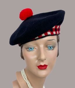 Vintage Navy Blue Wool Scottish Tam, Tam o' Shanter, Woolen Bonnet from Scotland, Beret