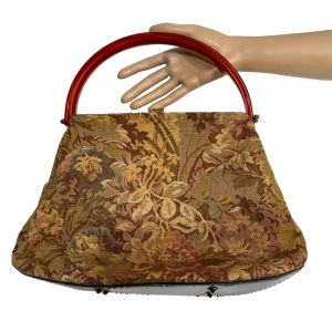 50s Tapestry Bag w Lucite Handles | 13.75'' x 9.25'' x 4.5''