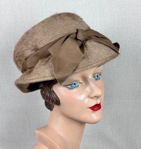 Vintage 60s Taupe Faux Fur Hat 