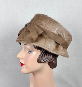 Vintage 60s Taupe Faux Fur Hat  - Fashionconservatory.com