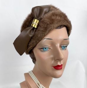 Vintage Taupe Faux Fur Hat - Fashionconservatory.com