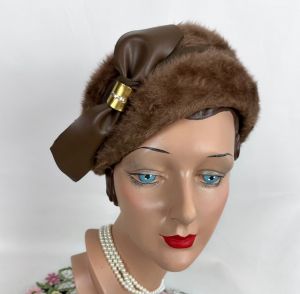 Vintage Taupe Faux Fur Hat