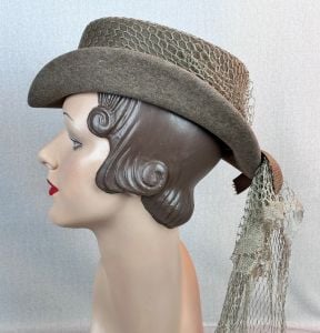 Vintage 70s Taupe Southwestern Style Hat with Netting - Fashionconservatory.com