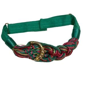 80s Boho Gypsy Teal Fuchsia and Gold Cord Knot Obi Belt  - Fashionconservatory.com