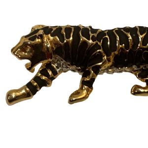 90s Y2K Large Gold & Black Tiger Brooch | 2 7/8'' - Fashionconservatory.com