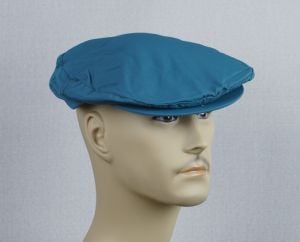 Vintage Mans Hat Teal Canvas Adjustable Flat Cap, Snap Brim, Sz M L NOS