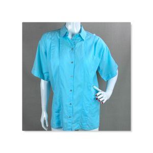 Teal Oversize Cotton Short Sleeve Button Front Blouse by Geiger, B42