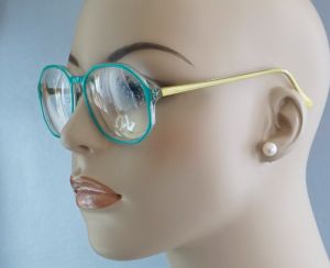 80s Teal and Yellow Oversized NOS Eyeglass Frames by Opti-Lunettes, Eyeglasses, Eyewear