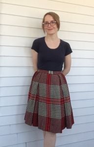 50s Plaid Pleated Skirt Toni Owen Sportswear Box Pleat Red Ivory Black 24 Waist XS