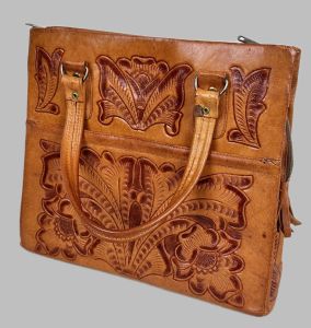 Vintage Hand Tooled Leather Handbag, Extra Large - Fashionconservatory.com