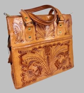 Vintage Hand Tooled Leather Handbag, Extra Large