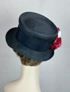 Vintage Black Straw Floral Top Hat Style - Fashionconservatory.com