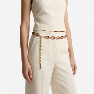 90s Chain Belt Gold Resin Faux Tortoise Link  Waist Belt | Dangle Chain Statement Belt