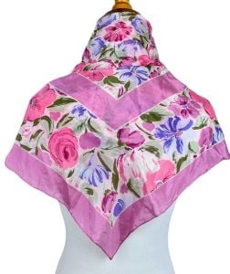 Vintage Pink Floral Silk Scarf, Totes Rain Scarf, Water Repellent