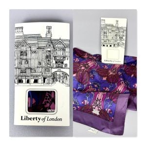 Vtg Purple Abstract Floral Liberty of London Silk Scarf in Original Folder, Triminghams, Deadstock