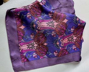 Vtg Purple Abstract Floral Liberty of London Silk Scarf in Original Folder, Triminghams, Deadstock - Fashionconservatory.com