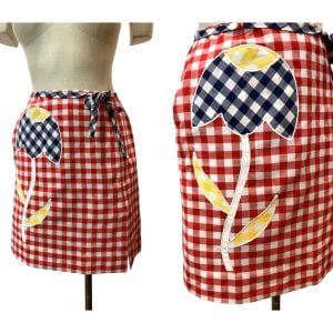 60s Red White Gingham Tennis Skort w Large Tulip 