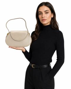 80sPearl White Leather Structured Top Handle Handbag - Fashionconservatory.com