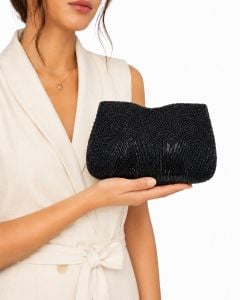 1980s Black Beaded Evening Clutch - Fashionconservatory.com