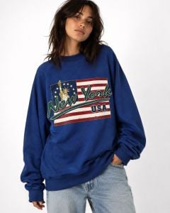 Vintage 80s 90s New York USA Sweatshirt XL Made in USA Blue Souvenir - Fashionconservatory.com