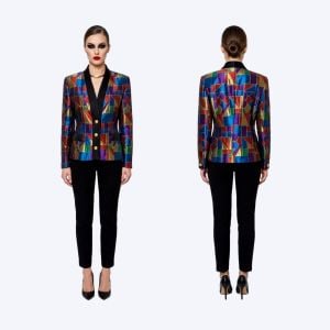70s Italian Multicolor Abstract Metallic Blazer w Gold Buttons 1973