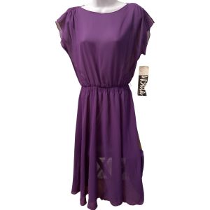 70s Sheer Purple Disco Dress Elastic Waist New With Tags 