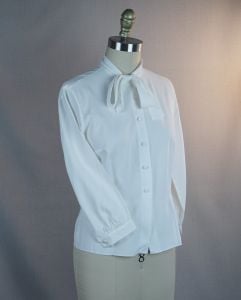 60s White Button Front Neck Bow Blouse by Pilot, Sz M - Fashionconservatory.com