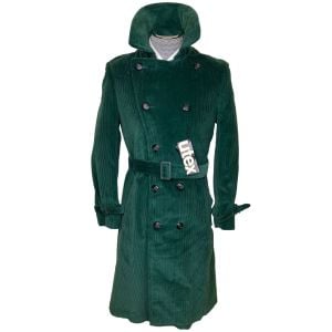Vintage NWT 1970s Mens Overcoat Green Corduroy Coat Ruven Feder Paris Size M