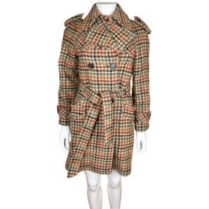 Vintage 1960s Houndstooth Wool Coat Ladies Mod Trench Style - Fashionconservatory.com