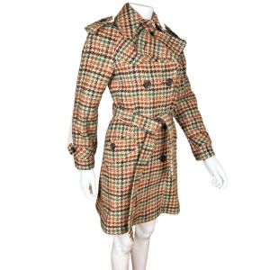 Vintage 1960s Houndstooth Wool Coat Ladies Mod Trench Style