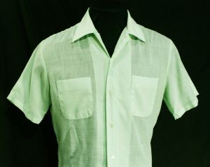 1960s Men's Shirt - Sheer Seafoam Green Cotton with Lion Crest Logo - Pick Stitching - Mr California - Fashionconservatory.com