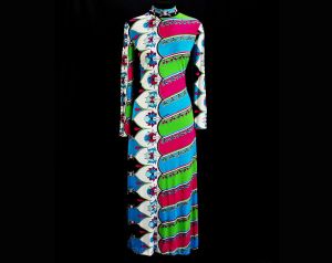 1960s Designer Dress - Domitilla Haute Quality 60s Silk Jersey Knit - Electric Blue Green Pink