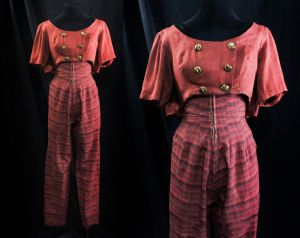 1950s XXS Play Outfit - 50s Pin Up Girl Romper Toy Soldier Jacket - Pink Gray - Worn by NYC Rockette