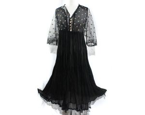 Medium 1910s Dress - Titanic Era Antique Net Gown - Black Pleated Silk, Pastel Pink & Blue
