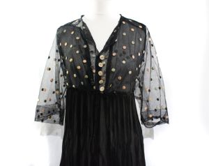 Medium 1910s Dress - Titanic Era Antique Net Gown - Black Pleated Silk, Pastel Pink & Blue - Fashionconservatory.com