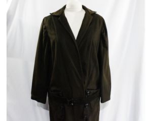 Large 1920s Coat - Authentic 1910s 20s Olive Brown Wool Jacket with Bakelite Buttons & Big Pockets - Fashionconservatory.com