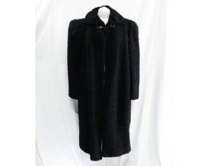 XL 1940s Black Coat with Brutalist Metal Rings Closure - Size 20 Heavy Winter Overcoat - 40s WWII