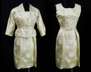 XS 1950s Evening Suit - Gorgeous Gold and Silver Dress & Jacket Set - Size 2 Exceptional Custom Made