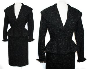Lilli Ann Suit - New Look 1940s 50s Black & White Nip Waisted Jacket and Skirt Set - Waist 24.5